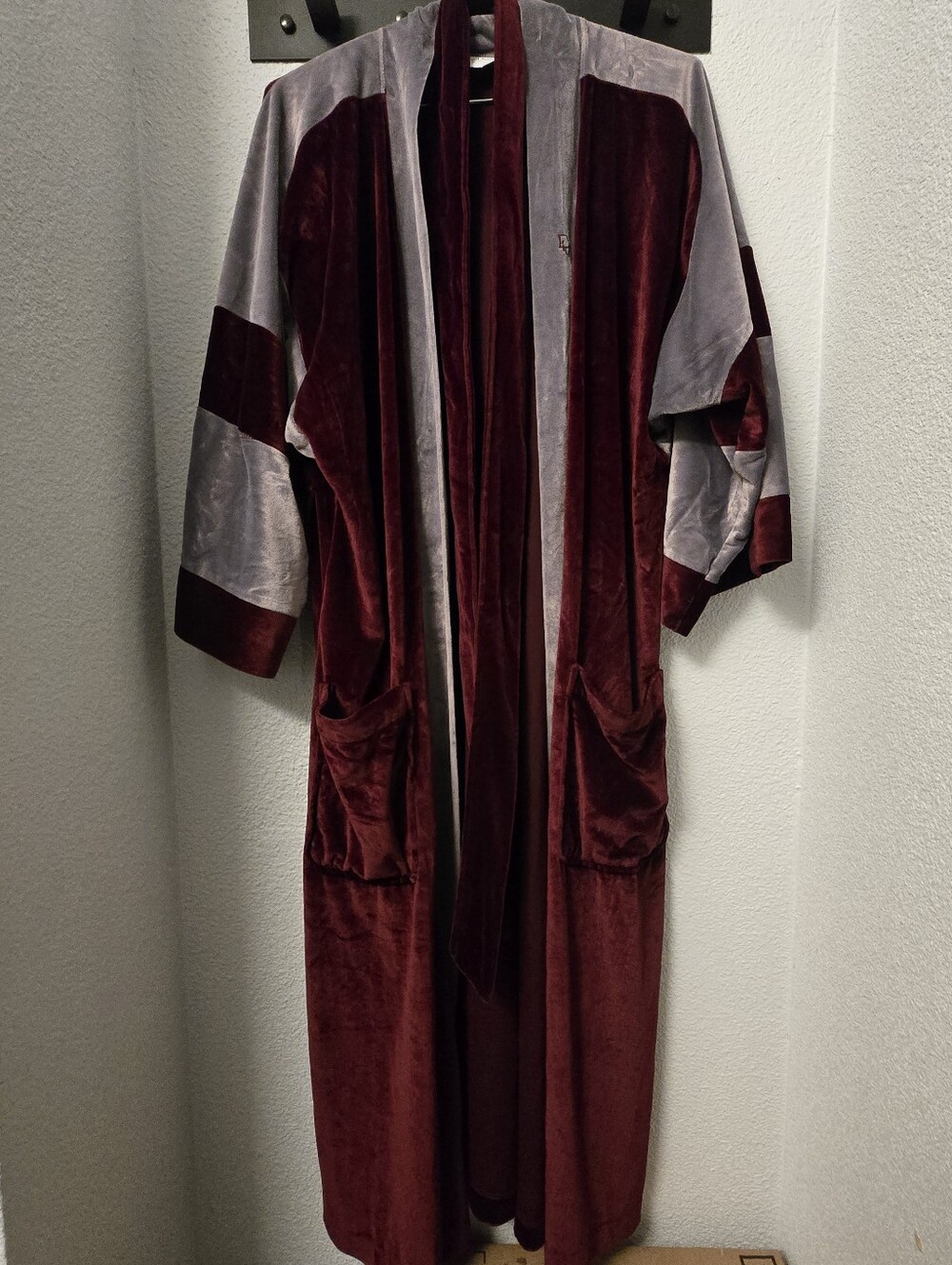 Vintage Christian Dior Monsieur Burgundy Velour Robe – Rare Two-Tone Grey Velvet